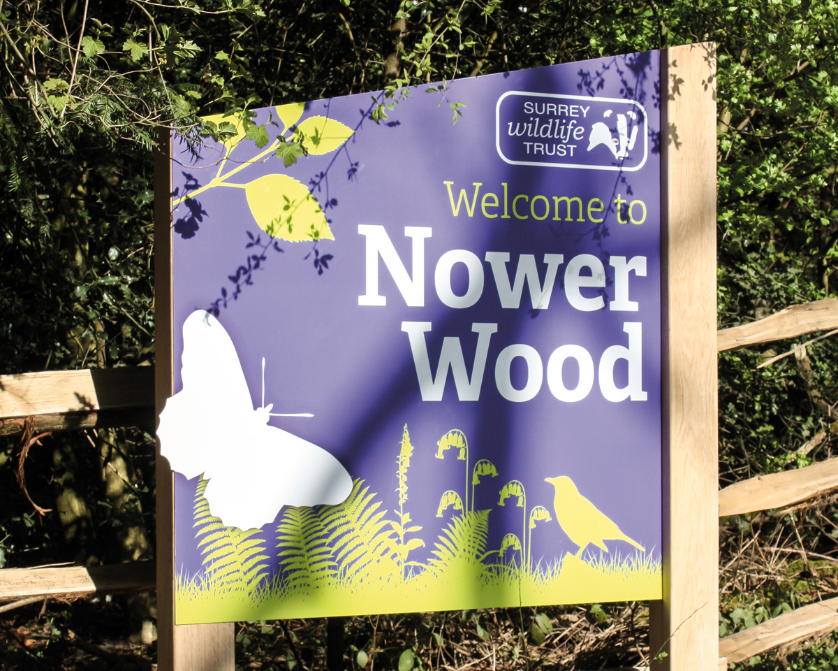 Wooden Entrance Sign with bespoke graphic panel mounted on English Oak Posts.