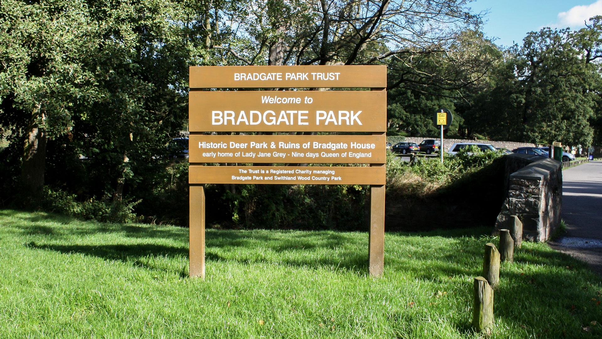 Painted wooden Ladder Sign with white infilled lettering, with a gloss-coated surface finish.