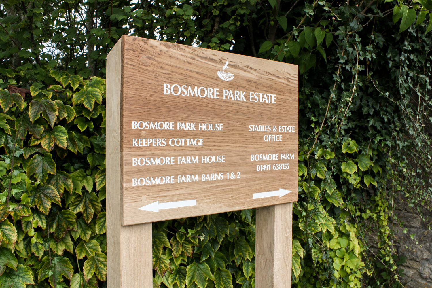 Wooden Ladder Sign made from FSC-Certified English Oak, with engraved, white infilled lettering.