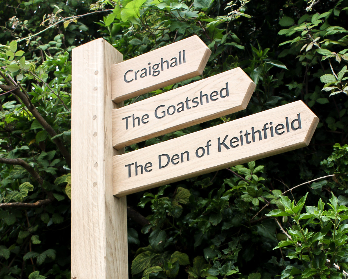 3-Arm Wooden Fingerpost Sign Post made from FSC-Certified English Oak.