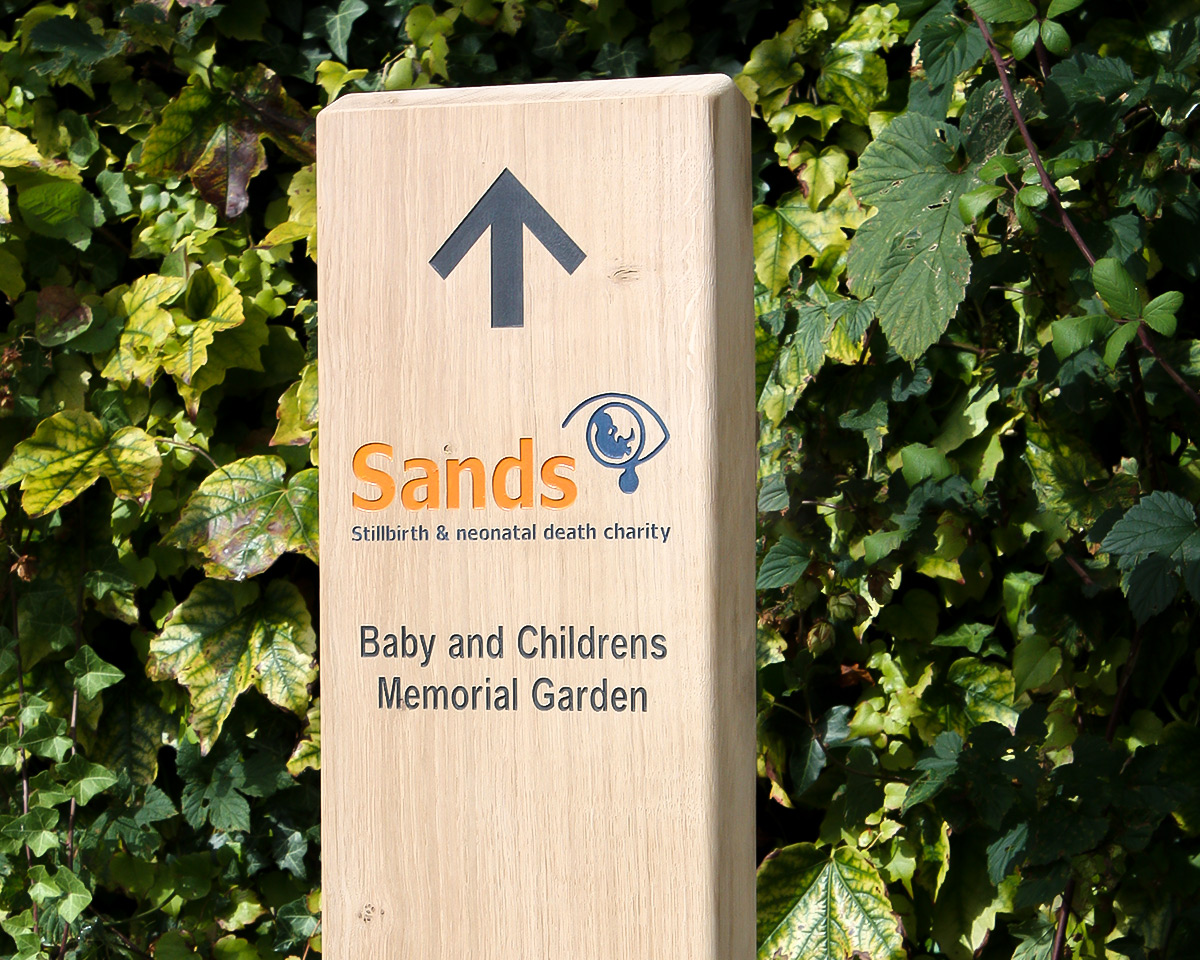 English Oak Monolith Sign with a smooth sanded, fresh sawn finish and 2-way sloped top
