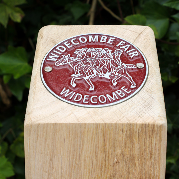 Wooden Waymarker Sign Bollard with 1-way angled top and recessed disc logo