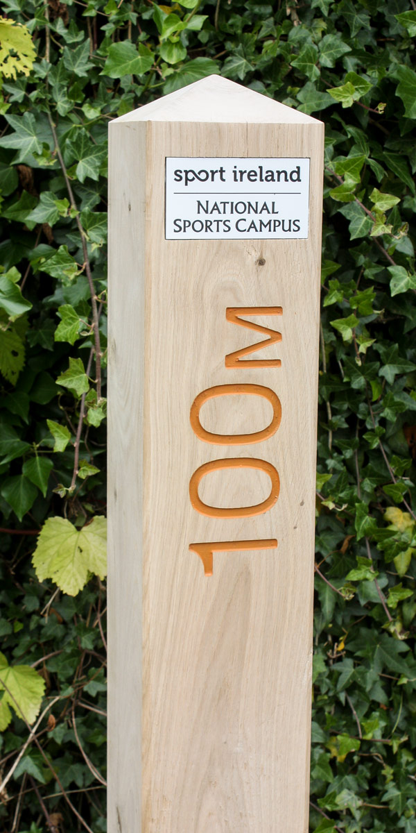 Wooden Waymarker Post Sign Bollard made from FSC-Certified English Oak with an inset graphic panel